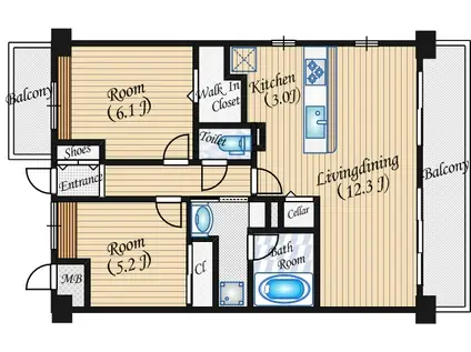 CASA ARIETTA カーサアリエッタ(2LDK/2階)の間取り写真