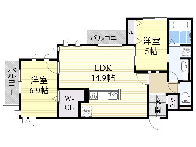 イー・ヒローズ(2LDK/2階)の間取り写真