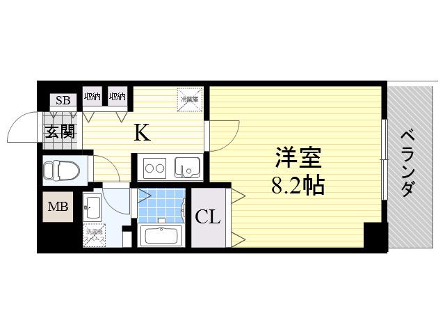 ドライバウム江坂(1K/8階)の間取り写真