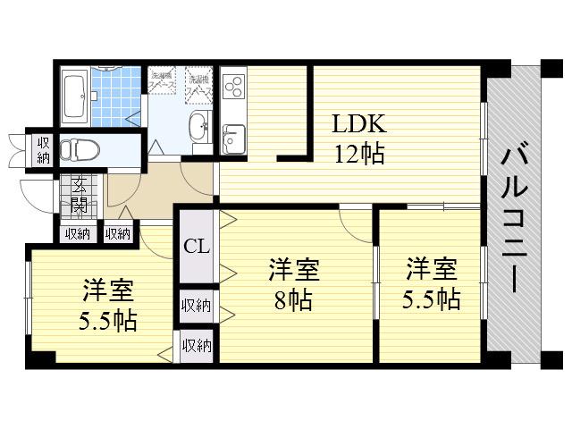 パークハイツアイリス1号館(3LDK/2階)の間取り写真