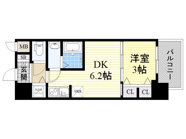 コンフォリア江坂広芝町(1DK/6階)の間取り写真