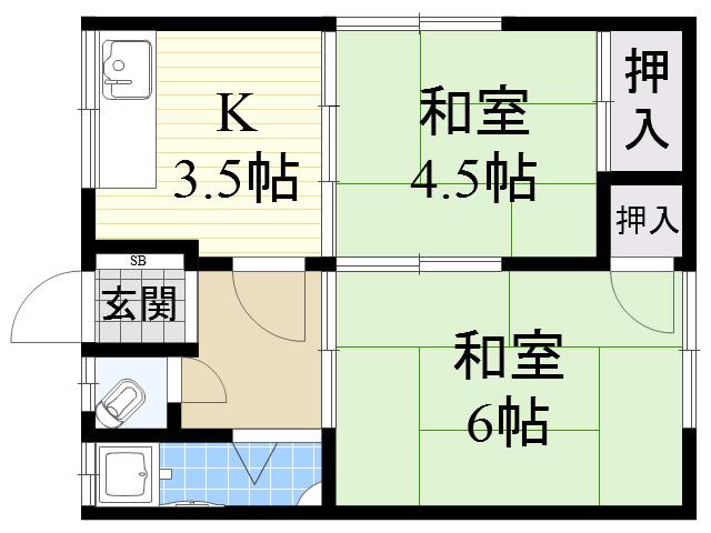 井上文化B(2K/1階)の間取り写真