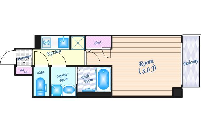 S-RESIDENCE江坂ALEGRIA(1K/6階)の間取り写真
