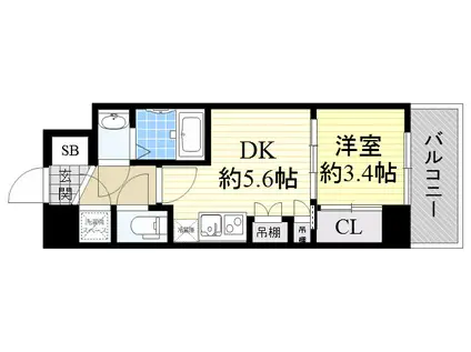 セレニテ新大阪カルム(1DK/13階)の間取り写真
