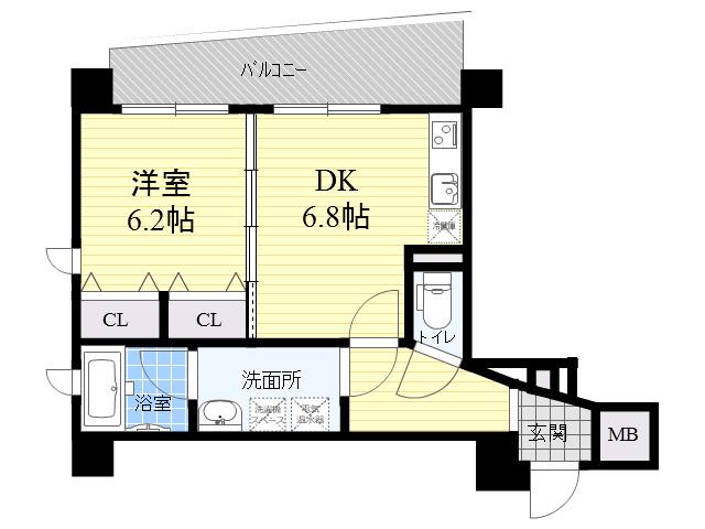サンレムート江坂2ND(1DK/5階)の間取り写真