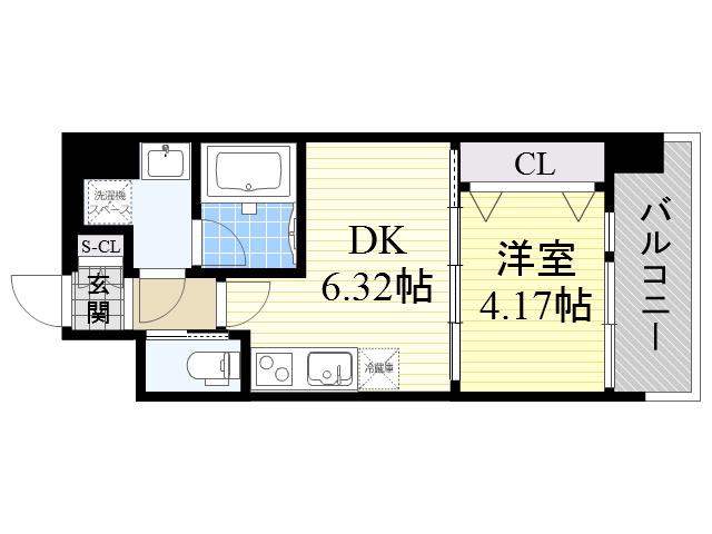 プレジオ江坂Ⅱ(1DK/6階)の間取り写真
