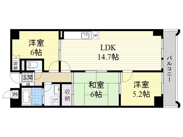 インペリアル南ヶ丘(3LDK/4階)の間取り写真