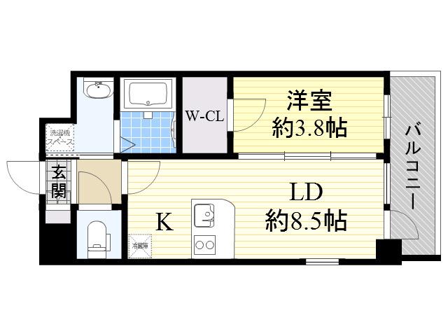 エスリード江坂アルテリア(1LDK/3階)の間取り写真