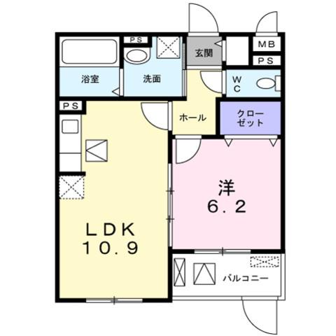 ヴィリダーリウム 上山手(1LDK/3階)の間取り写真