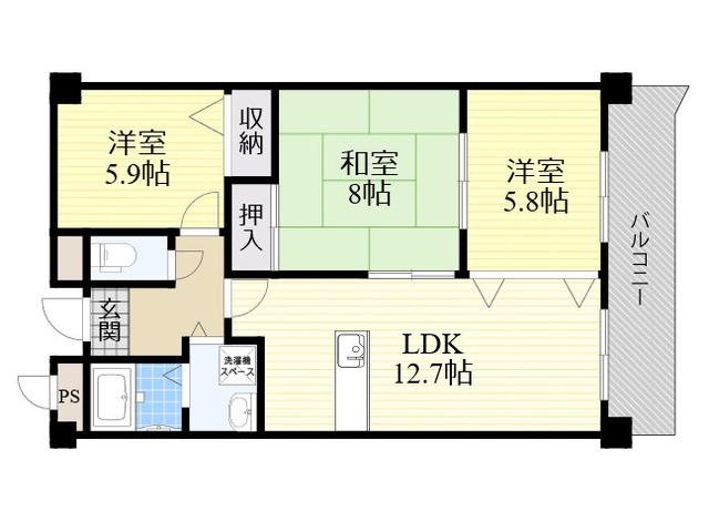 クオリティ五月ヶ丘(3LDK/1階)の間取り写真