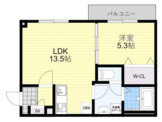 フィユフラッツ豊津グラン(1LDK/2階)の間取り写真