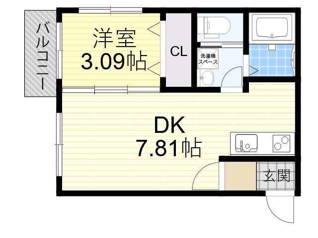 プリヴェ江坂(1LDK/1階)の間取り写真