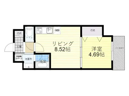 HALU江坂東(1LDK/8階)の間取り写真