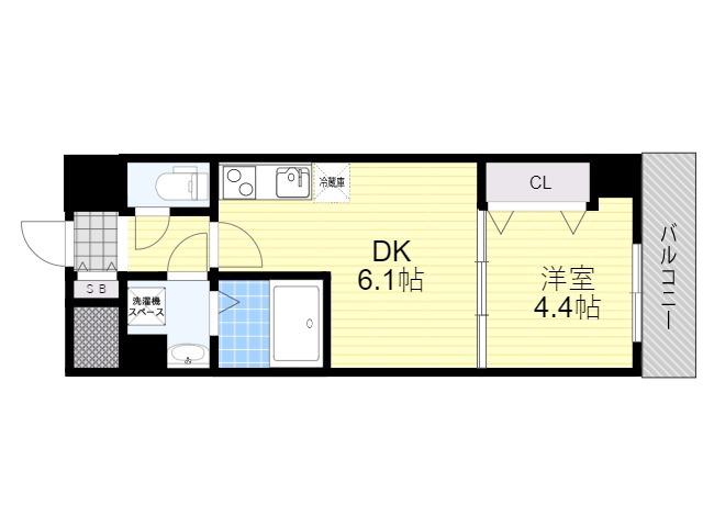 ライブガーデン江坂9(1DK/2階)の間取り写真