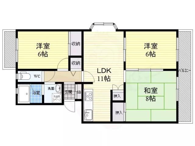 フォルク北千里E棟(3LDK/4階)の間取り写真