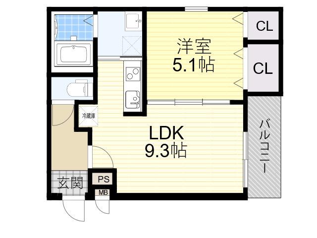 フジパレス千里山(1LDK/3階)の間取り写真
