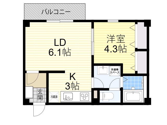 メゾン・デュ・クレエ千里山(1LDK/3階)の間取り写真