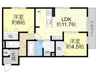 FLAT COMFY 豊中(2LDK/1階)の間取り写真