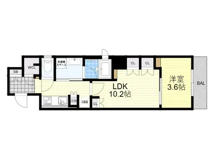 GATECOURT HIGASHIMIKUNI(1LDK/5階)の間取り写真