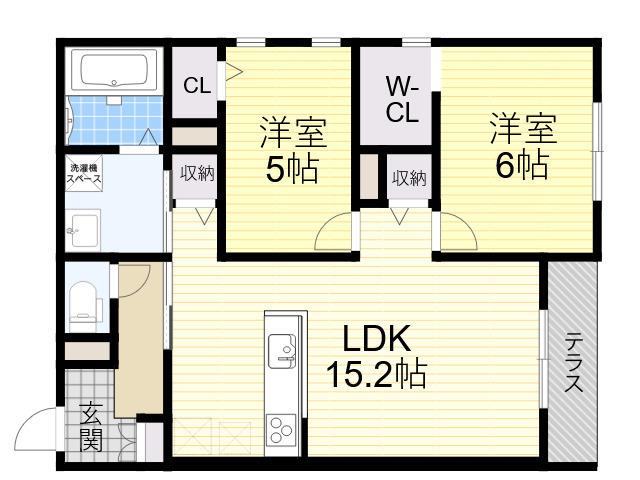 ハイテラス千里山(2LDK/1階)の間取り写真