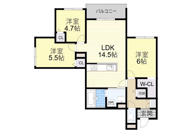 ハイテラス千里山(3LDK/2階)の間取り写真