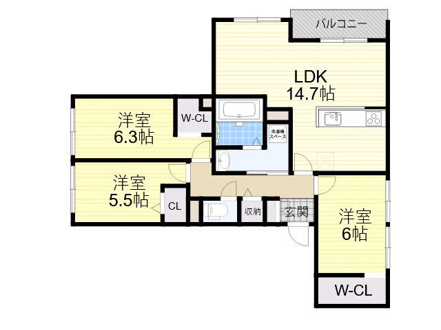 ハイテラス千里山(3LDK/2階)の間取り写真