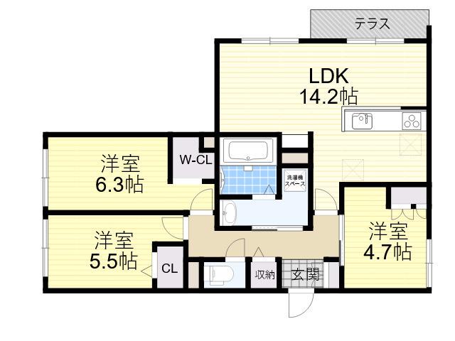 ハイテラス千里山(3LDK/1階)の間取り写真