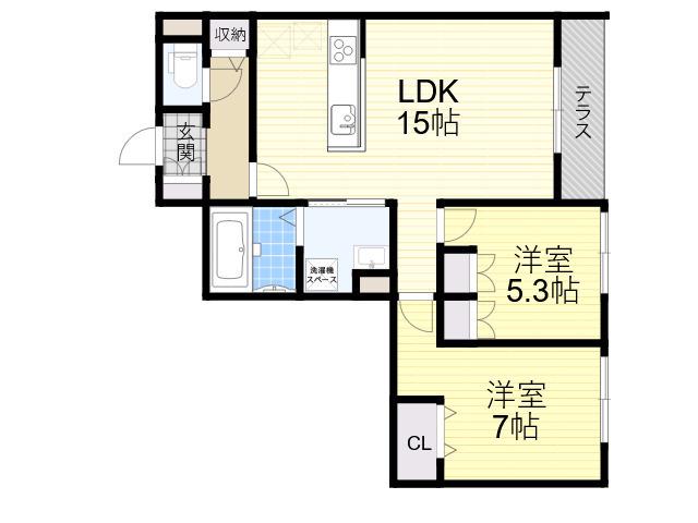 ハイテラス千里山(2LDK/1階)の間取り写真