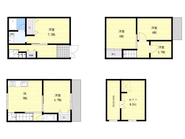 阪急千里線 豊津駅(大阪) 徒歩8分 3階建 築29年(5DK)の間取り写真