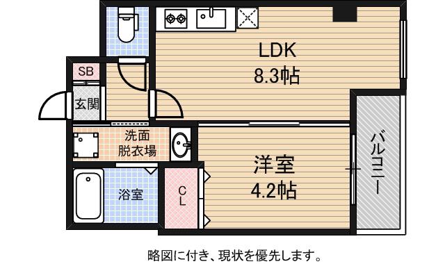 アヴァンスエバー中三国ヶ丘(1LDK/3階)の間取り写真