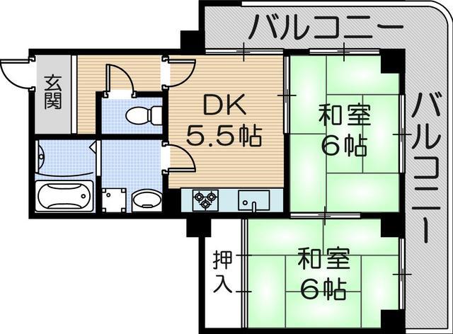 サンパレス21尼崎(2DK/5階)の間取り写真