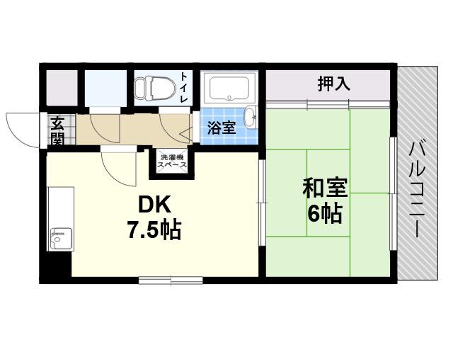 グッドストック東難波(1DK/4階)の間取り写真