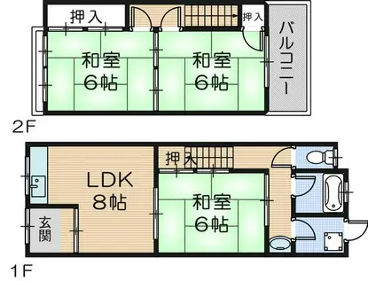 阪神本線 尼崎センタープール前駅 徒歩13分 2階建 築62年(3LDK)の間取り写真