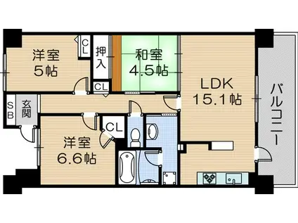 ザ・ガーデネスクシティアクア館(3LDK/6階)の間取り写真