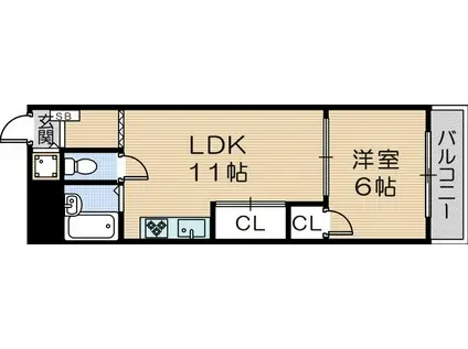 クレセント西本町(1LDK/5階)の間取り写真