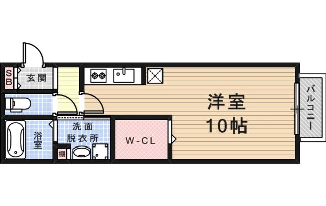 クレールB棟(ワンルーム/2階)の間取り写真