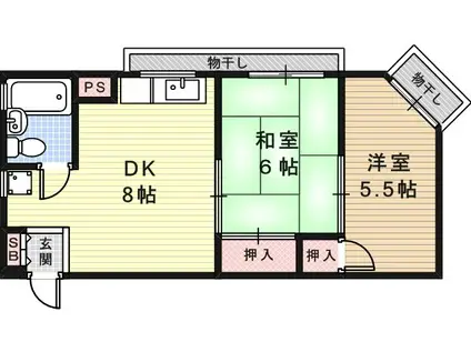 豊ビル(2LDK/4階)の間取り写真