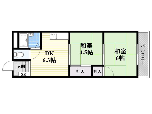 ノース大庄(2DK/4階)の間取り写真