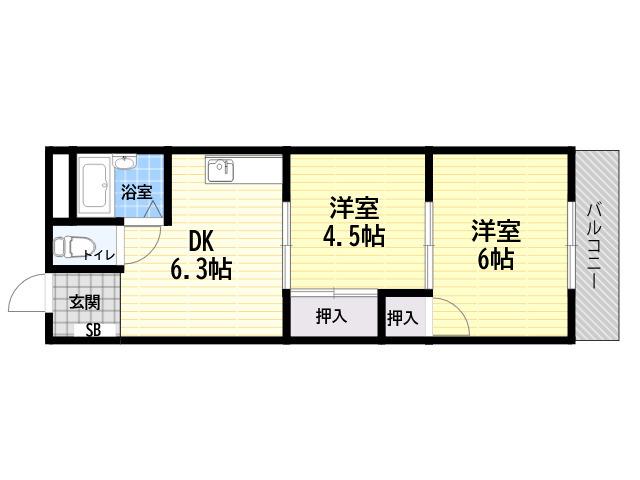 ノース大庄(2DK/4階)の間取り写真