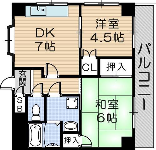 ライフイン光菊(2DK/4階)の間取り写真
