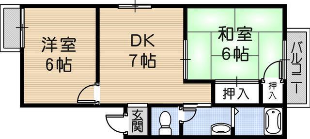 クリスタル武庫川(2DK/2階)の間取り写真