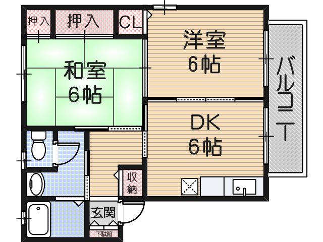 ディアス立花(2DK/2階)の間取り写真