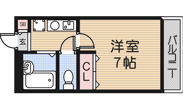 阪神本線 武庫川駅 徒歩16分 3階建 築30年(1K/2階)の間取り写真