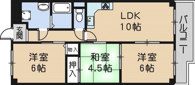 ハウゼ富士(3LDK/3階)の間取り写真