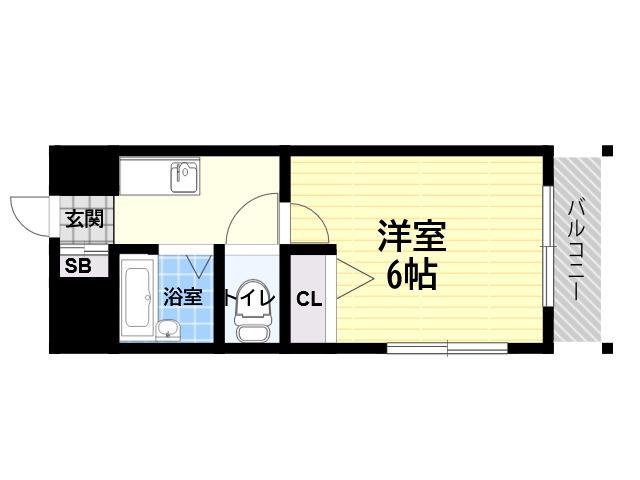 ローズコーポ阪神尼崎(1K/2階)の間取り写真