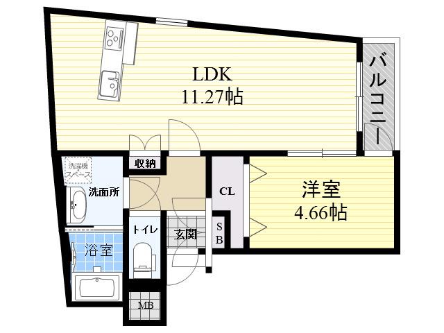 パロス武庫川(1LDK/1階)の間取り写真