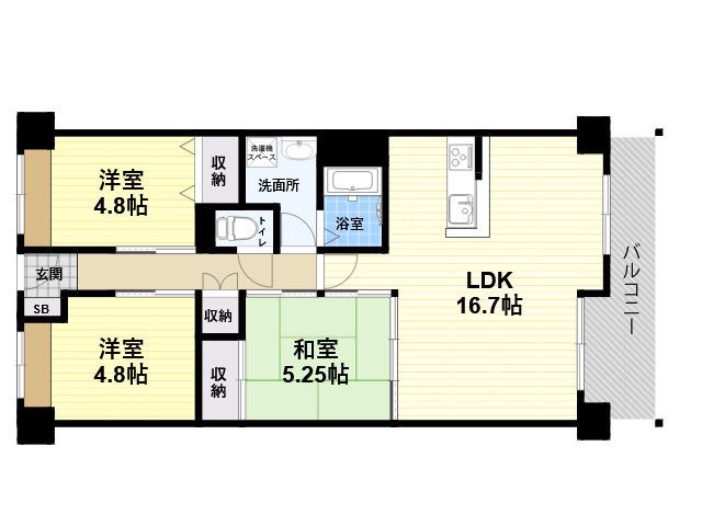 崇徳院ハイツS棟(3LDK/4階)の間取り写真