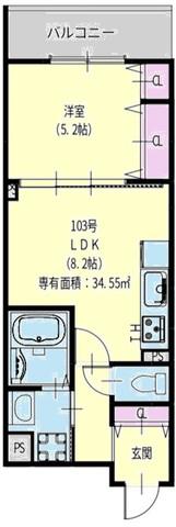 クリエオーレ元浜町(1LDK/1階)の間取り写真