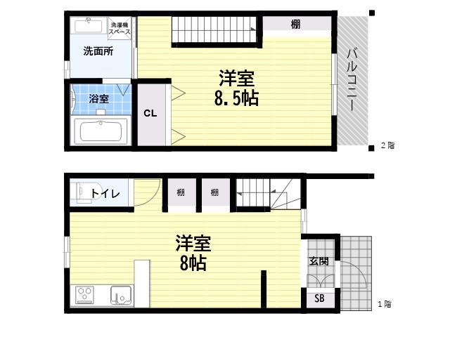 東難波町3丁目貸家(1LDK)の間取り写真