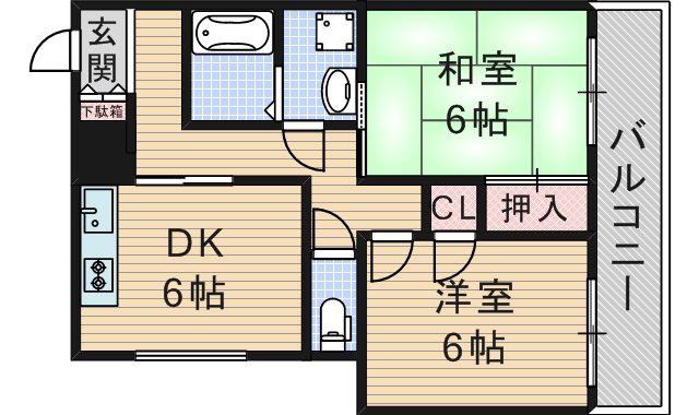 ドミール春日(2DK/2階)の間取り写真